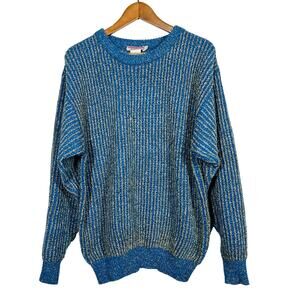 Vintage 90s Moustache Ribbed Crewneck Sweater Blue Grey Comfy GRandpa Knit - S